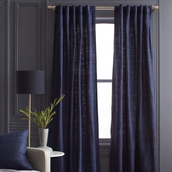 48”x84” Raw Silk Navy Curtains Set of 4 Panels (Gently and Briefly Used)
